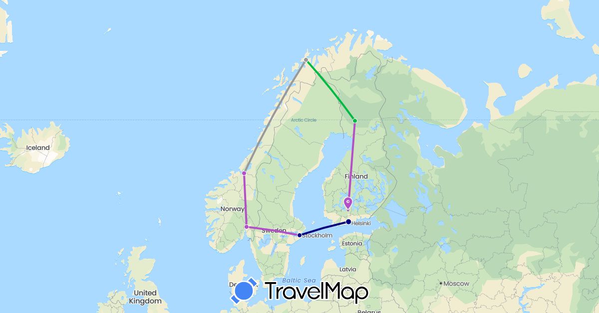 TravelMap itinerary: driving, bus, plane, train in Finland, Norway, Sweden (Europe)